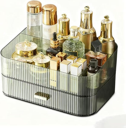Makeup Organizer With Large Capacity, Cosmetics Organizer for Bedroom and Bathroom Vanity Countertops, Huge Capacity Cosmetic Storage Box for Skincare Cream Perfume Lipstick Dresser Counter-Green
