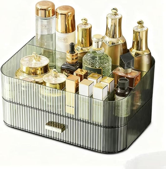 Makeup Organizer With Large Capacity, Cosmetics Organizer for Bedroom and Bathroom Vanity Countertops, Huge Capacity Cosmetic Storage Box for Skincare Cream Perfume Lipstick Dresser Counter-Green