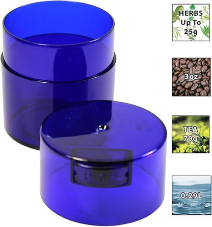 Tightvac - Premium Airtight Herb Storage Container - Holds ½ oz to 3 ounces - Keep Your Herbs and Dry Goods Fresh and Flavorful. Blue Tint