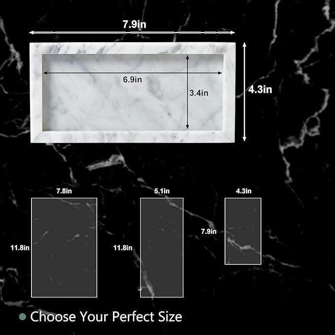 Natural Small Marble Vanity Tray, Luxury Stone Organizer for Bathroom & Kitchen | Holds Soap Dispenser, Jewelry, Perfume | Non-Resin, Non-Ceramic Décor
