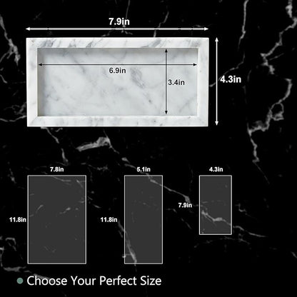 Natural Small Marble Vanity Tray, Luxury Stone Organizer for Bathroom & Kitchen | Holds Soap Dispenser, Jewelry, Perfume | Non-Resin, Non-Ceramic Décor
