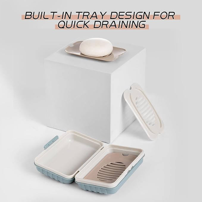 XJMWXHFC 3Pcs Travel Soap Containers with Lid, Portable Draining Soap Bar Holder for Traveling, Camping, Outdoor, Gym, Bathroom, Home (Blue, White, Brown)