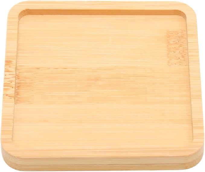 Square Bamboo Tray – 3.5” Outer Side, 3.1” Inner Side Plant Saucer or Mini Serving Tray for Small Planters, Snacks, Candles, or Bathroom Decor