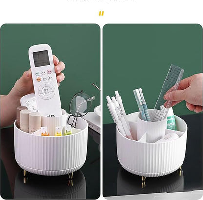 360 Degree Rotating Makeup Brush Holder Organizer Detachable Design 5 Slot Make up Brushes Cup for Cosmetics and Pencil Pen Organizer for Desk Makeup Organizer Skincare Storage for Vanity (White1)