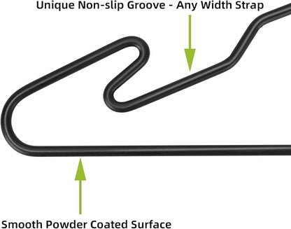 Standard Duty Metal Hangers with Unique Hook Design Durable & Sturdy Coat Hangers 3.2mm Thick Withstands 15lbs Weight Smooth Powder Coated Finish Compact Shirt Hangers - 40 Pack Black