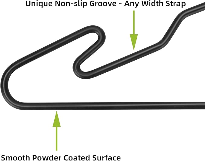 Heavy Duty Metal Hangers with Unique Hook Design Durable & Sturdy Coat Hangers 4mm Thick Withstands 25lbs Weight Smooth Powder Coated Finish Compact Shirt Hangers - 10 Pack Black