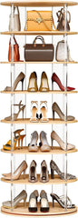 TAKEKIT 7-Tier Rotating Shoe Rack, 360 Degree Spinning Shoe Rack Tower, Lazy Susan Storage Tower Made of Acrylic and Wood, Round Rotating Organizer Shelf for Closet, Entryway and Bedroom
