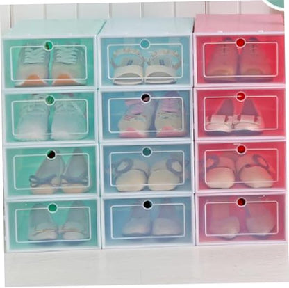 Amosfun 6pcs Stackable Shoe Container Thicken Plastic Storage Box for Organizing Shoes Closet Entryway under Bed Large Blue