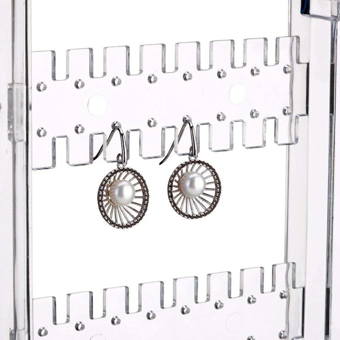 Sooyee 4 Doors Foldable Necklace Hanging Jewelry Organizer Double Sided Stand Display & 5 Drawers,Dustproof Jewelry Rack Display, Clear