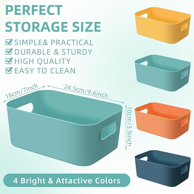 Geetery 24 Pcs Plastic Storage Bins, 10 x 7 x 4 Multiple Color Containers Pantry Baskets with Handles Organizing Bins for Kitchen Bathroom Organizer Cupboard Box on Shelves