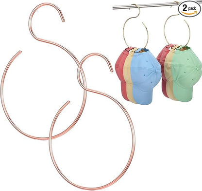2 Pack Hat Hangers for Closet, Holds 20 Baseball Caps Sturdy Rose Gold Cap Holder Space-Saving Hat Rack Organizer for Wall or Rod Mount