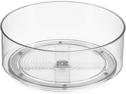 mDesign Lazy Susan Turntable Plastic Spinner for Kitchen/Bathroom, Pantry, Fridge, Cupboards, or Counter Organizing, Fully Rotating Organizer for Food, 9" Round - Lumiere Collection - 2 Pack, Clear