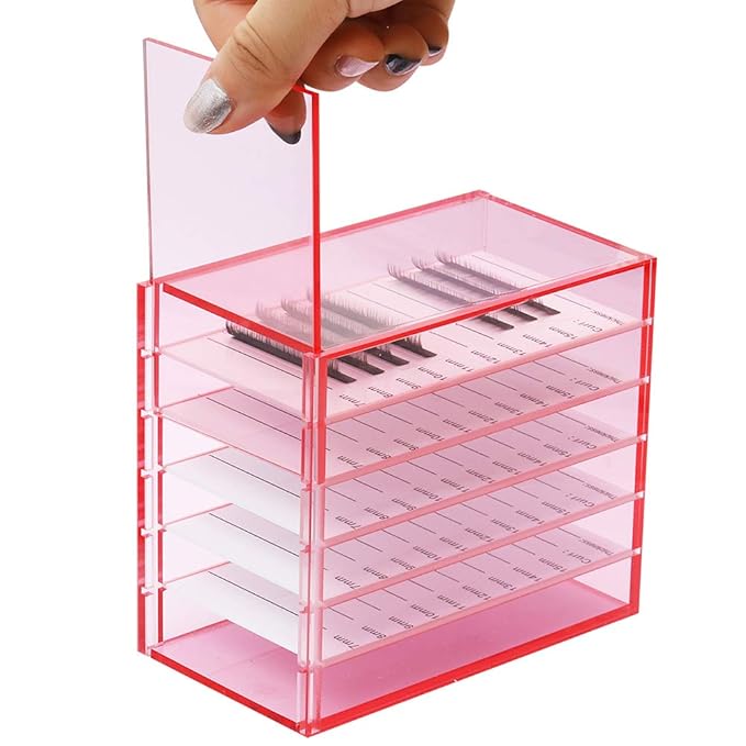 Red Acrylic 5 Layers clear Eyelash Storage Box, Makeup Display Container, Eyelashes Holder Case Grafting, Eyelash Transparent Box Extension Tool