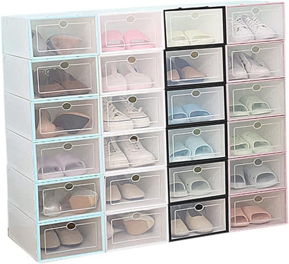 6pcs Stackable Shoes Storage Box Thickened Transparent Plastic Shoe Organizer for Men Space-saving Design for Closets and Dorm Rooms White