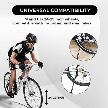 Endless EL1056 Cycle Stand can Adjustable Between 24-29 Inch | Black | Material : Aluminium Alloy Bike Side Kickstand with Double Nut | for All Types Cycles or Bikes