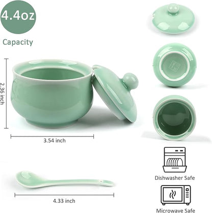 Porcelain Salt Cellar with Lid and Spoon, 4.4 oz Salt Container Sugar Bowl for Spice & Seasonings, Elegant Kitchen Counter Decor, Chinese Celadon (Light Green)