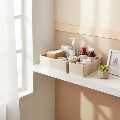 Underwear Drawer Organizer 2 Pack - Foldable Fabric Storage Bins for Dresser & Closet, Khaki Sock and Bra Dividers, 2 Sizes for Bedroom Organization