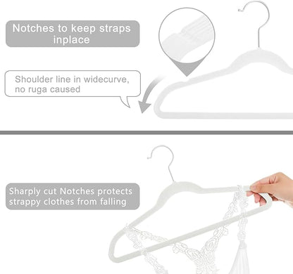 MIZGI Kids Velvet Hangers,Non-Slip Big Kids Hangers,14 Inch Hangers for Youth,Teen Clothes,Pack of 50（White/White）