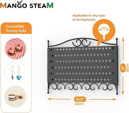Mango Steam Wall Mounted Closet/Wardrobe Display Hanger Organizer for Jewelry & Earrings With Hooks for Necklaces, Bracelets, Accessories - Black