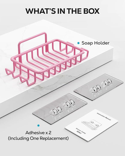 Nieifi Bar Soap Holder for Shower Wall with 4 Hooks, Stainless Steel Adhesive Soap Dish for Bathroom, Pink