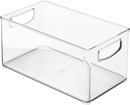 mDesign Plastic Storage Organizer Wide Container Bin with Handles for Bathroom, Home Organization - Holds Vitamins, Supplements, Makeup, Styling Tools - Ligne Collection - Clear