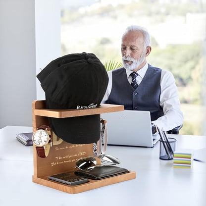 Birthday Gifts Ideas for Dad from Daughter Son,Wooden Hat Holder Display Stand,Hat Rack for Baseball Caps,Best Dad Ever Home Office Organizer Decoration Gifts for Christmas Retirement Fathers Day