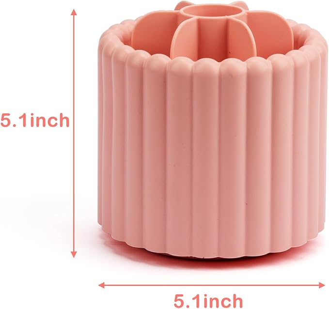 360 Rotating Makeup Brush Cup,Pink Cute Brush Organizer , Removable 7 Slots Spinning Cosmetic Brushes Storage Pen Holder for Vanity, Dresser, Desk, 5 Inch | 1 Pack