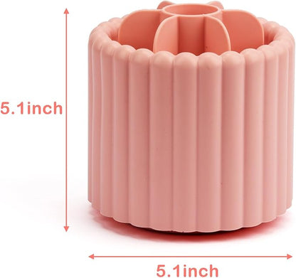 360 Rotating Makeup Brush Cup,Pink Cute Brush Organizer , Removable 7 Slots Spinning Cosmetic Brushes Storage Pen Holder for Vanity, Dresser, Desk, 5 Inch | 1 Pack