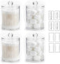 novelinks Acrylic Plastic Qtip Holder Dispenser, Apothecary Jar Canister Set with Lids for Cotton Swabs, Balls, Round Pads & Floss Picks - Bathroom Vanity Makeup Organizer (Clear, 4 Pack)