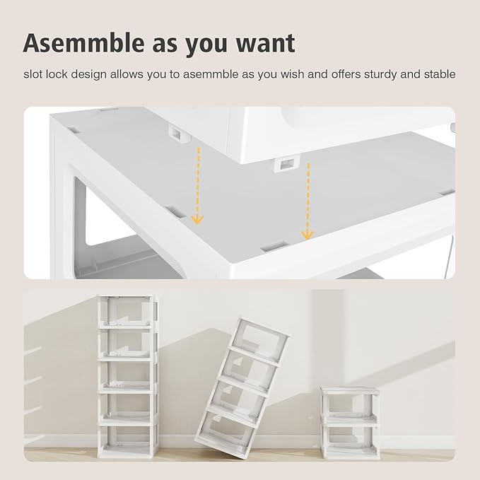 SEE SPRING 5-Tier Stackable Shoe Rack Organizer – Plastic Shoe Storage Shelf for Entryway, Closet, Bedroom – Holds Size 13 Shoes, Space-Saving & Sturdy (White)