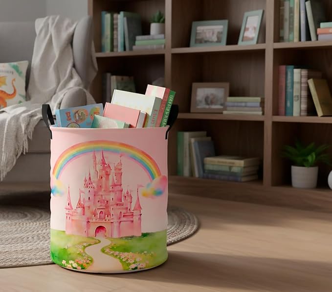 CLOCOR Large Laundry Basket,Waterproof Nursery Hamper,Collapsible Fabric Storage Container,Room Decor,Gift Basket（Pink Castle