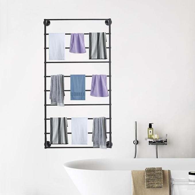 Wall Mounted Display Rack, 10-Layer Wall Scarf Rack Organizer, Space-Saving Wrapping Paper Organizer Ribbon Holder for Flower Shops. Three Color Options (Black)
