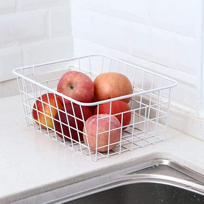 Redrubbit Wire Storage Baskets, Large Farmhouse Metal Freezer Basket Storage Organizer Bins with Handles for Kitchen Cabinets, Pantry, Closets, Bedrooms, Bathrooms, Set of 4, White