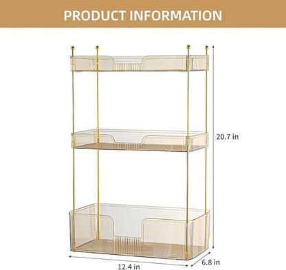 Akinbas 3 Tier Bathroom Organizer Countertop Makeup Perfume Tray Skincare Organizer for Bathroom Dresser Vanity (Gold)