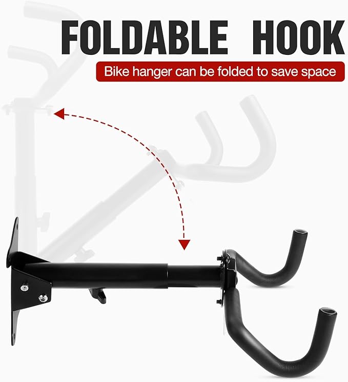 Bike Wall Mount Hanger - Adjustable Horizontal Bicycle Rack | Wall-Mounted Bike Hook for Road, Mountain & Hybrid Bikes | Space-Saving Bike Rack for Garage or Indoor Storage