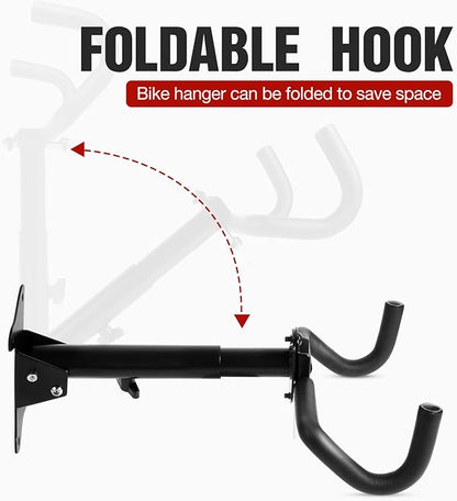 Bike Wall Mount Hanger - Adjustable Horizontal Bicycle Rack | Wall-Mounted Bike Hook for Road, Mountain & Hybrid Bikes | Space-Saving Bike Rack for Garage or Indoor Storage