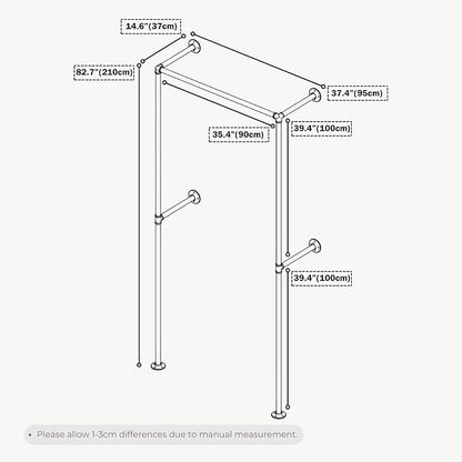 Black Industrial Pipe Clothing Rack 37.4" W Wall Mounted, Heavy Duty Iron Garment Rack 150 lbs per Rod, Open Closet Organizer for Bedroom Laundry Room Retail Display