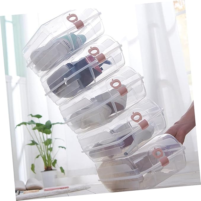 Stackable Shoe Storage Box 22x13x37cm Green Plastic Shoe Container View Vent Holes Easy to Assemble