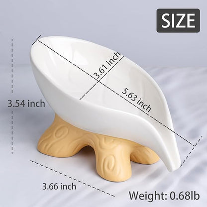 Soap Dish, Soap Holder Self Draining Leaf Shape Soap Dishes, Ceramic Draining Soap Dish for Bathroom Shower, White Farmhouse Soap Holder with Stump, ANTIS'S HOME