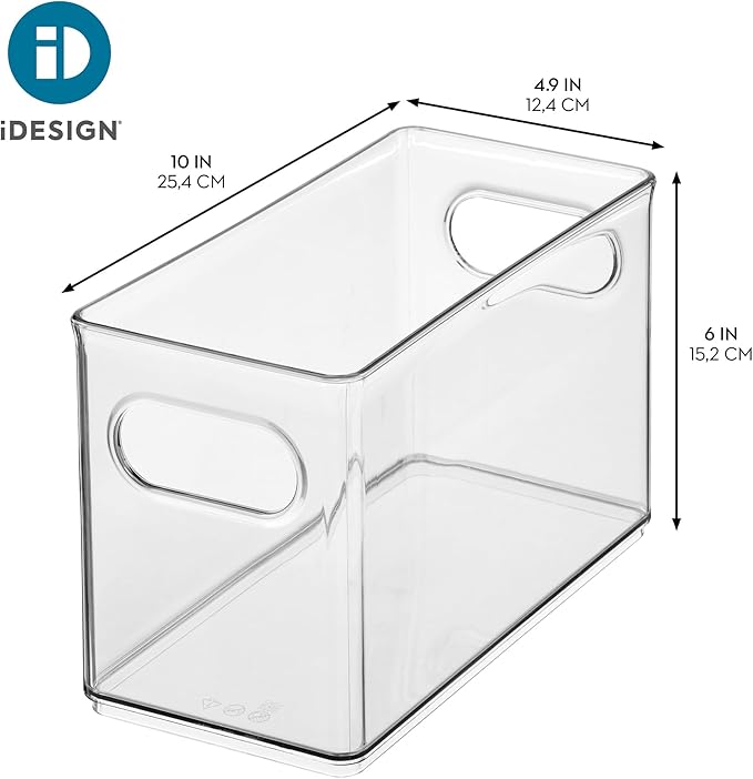 iDesign Slim Clear Plastic Stackable Storage Bin - Narrow Fridge, Pantry, or Kitchen Cabinet Organizer