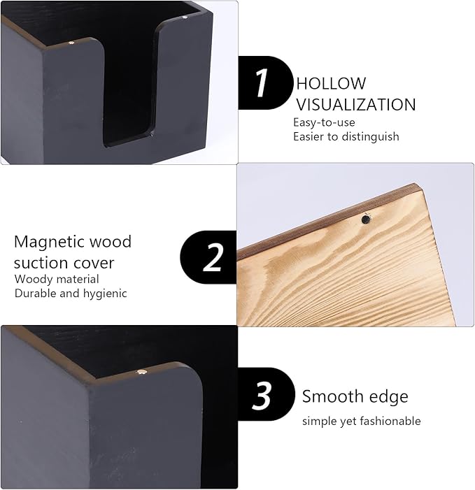 Disposable Face Towel Holder,Acrylic Facial Towel Holder Box with Wooden Lid,Square Face Towels Container,Clean Skin Club Fac e Towels Holder,for Bathroom Countertop,Vanity Makeup（Black）