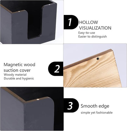 Disposable Face Towel Holder,Acrylic Facial Towel Holder Box with Wooden Lid,Square Face Towels Container,Clean Skin Club Fac e Towels Holder,for Bathroom Countertop,Vanity Makeup（Black）