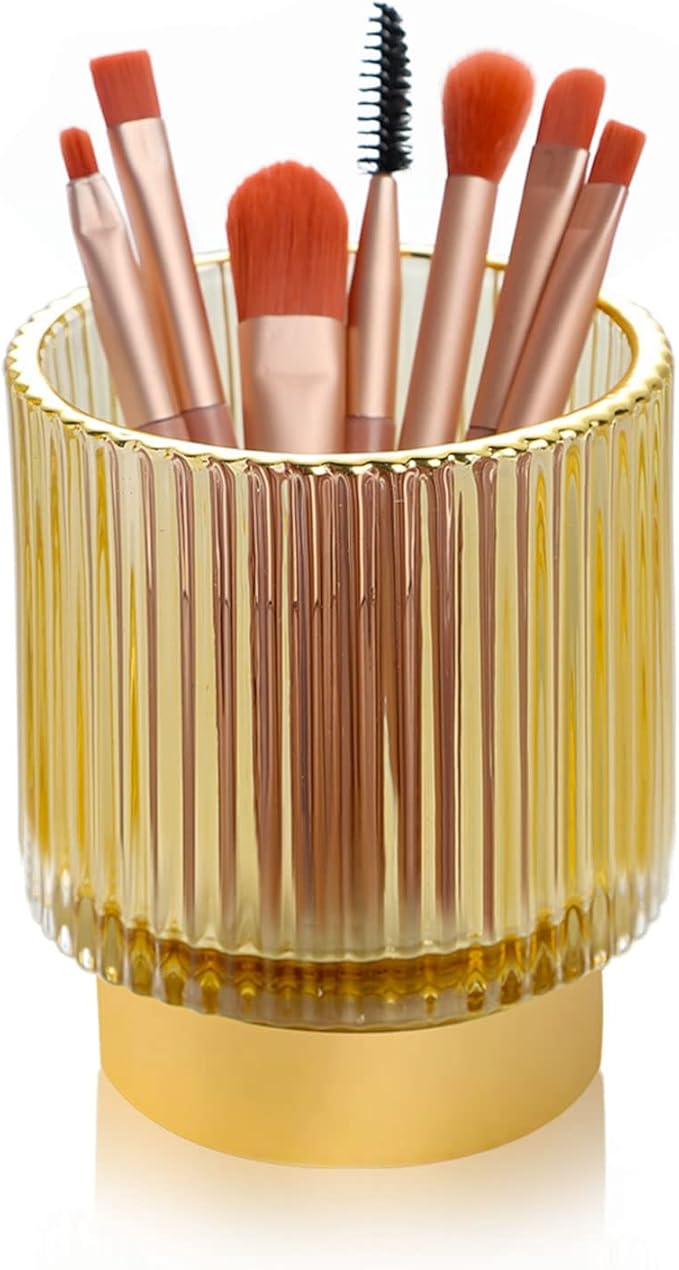 WHJY Makeup Brush Holder Lipstick Organizer Cosmetic Organizer, 3 inch Clear Yellow Crystal Lipgloss Organizers for Vanity