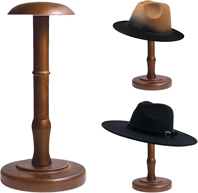 CHADWICK Vintage Hat Rack Stand, Rustic Brown Hat Display Stand Wood, Hat Rack Tabletop Cap Organizer and Display Rack, Wig Holder Display Cowboy Hat Rack Hat Organizer for Closet, Home Decor