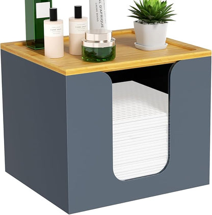 VITVITI Disposable Face Towel Holder Box, Acrylic Facial Towel Container for XL Clean Skin Club, Large Disposable Face Towels Storage with Bamboo Lid, for Bathroom, Vanity Makeup, Gray