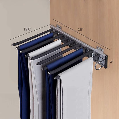 9-Arm Closet Pants Hanger,Pull Out Pants Rack Right/Left Mounted Trousers Rack,Space Saving Pants Rack Jeans Hangers with Non-Slip Pants Hanger Closet Organizer for Jeans,Pants,Ties,Slacks (Right)
