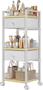 Flycity Makeup Organizer Cart with Drawers, 5 Tier Rolling Makeup Cart, Floor Skincare Organizers, Vanity Organizer Storage with Wheels Cosmetic Display Cases for Skin Care Perfume Nail Polish, White