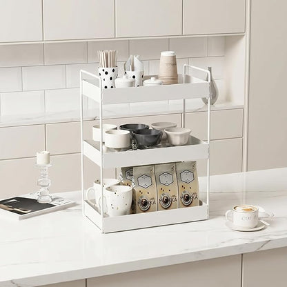 Elsjoy 3-Tier Bathroom Countertop Organizer, White Vanity Tray for Cosmetic & Makeup, Metal Organizer Shelf Counter Storage Rack for Kitchen, Bathroom Toiletries