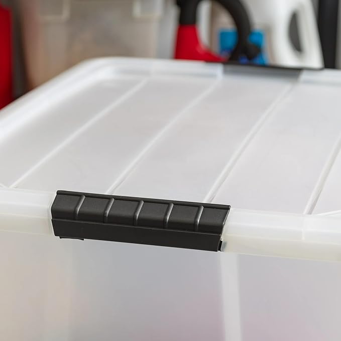 53 Qt. Plastic Storage Bins with Lids, White, Latching, Stackable, Totes