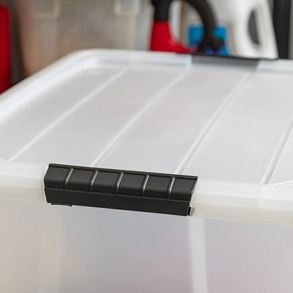 53 Qt. Plastic Storage Bins with Lids, White, Latching, Stackable, Totes
